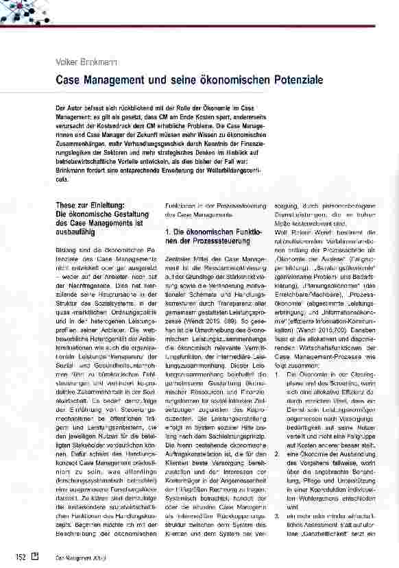 Vorschauseite 1: Case Management und seine ökonomischen Potenziale