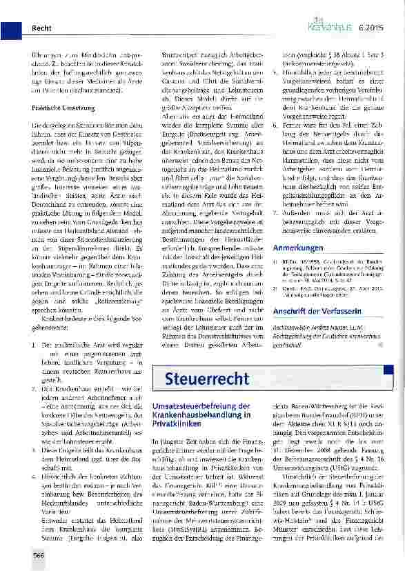 Vorschauseite 1: Umsatzsteuerbefreiung der Krankenhausbehandlung in Privatkliniken