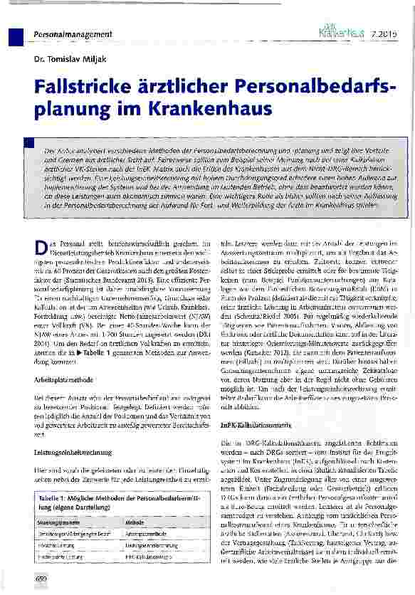 Vorschauseite 1: Fallstricke ärztlicher Personalbedarfs planung im Krankenhaus
