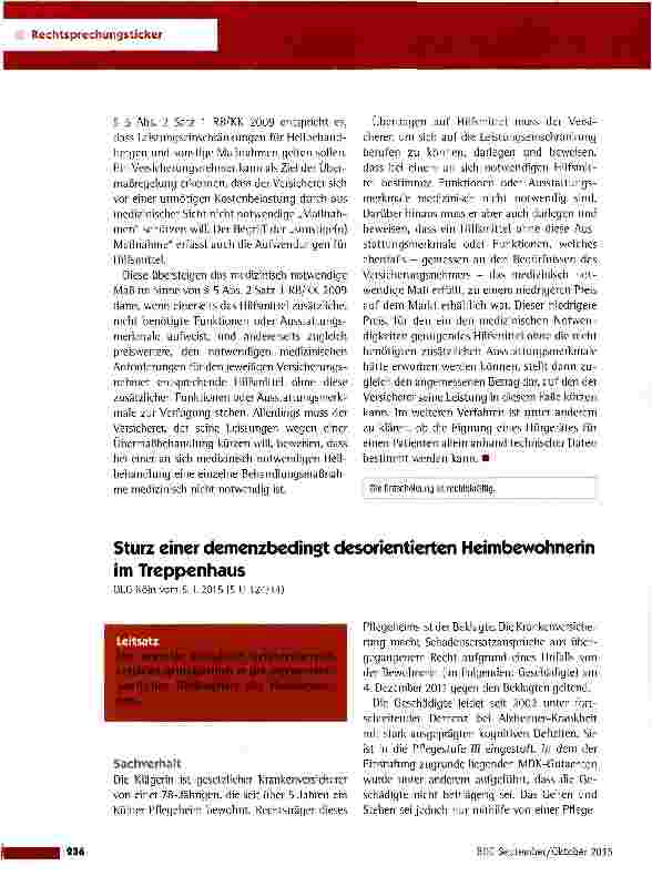 Vorschauseite 2: Medizinisch notwendiges Maß für ein Hilfsmittel BGH vom 22.4.201 5 (IV ZR 419/13)