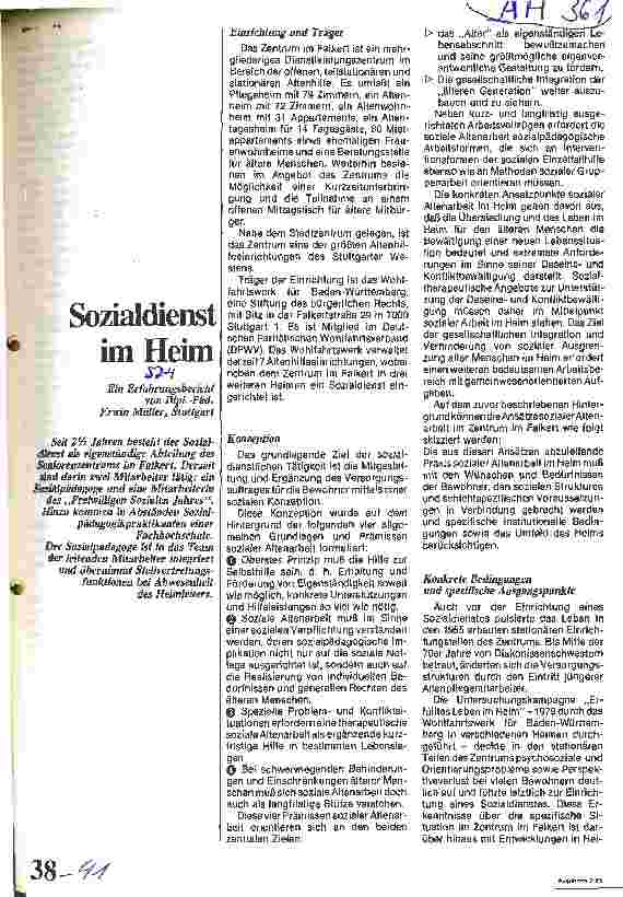 Vorschauseite 1: Sozialdienst im Heim Erfahrungsbericht
