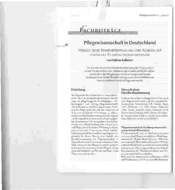 Vorschauseite 1: Pflegewissenschaft in DeutschlandVERSUCH EINER STANDORTBESTIMMUNG UND AUSBLICK AUF ZUKÜNFTIGE ENTWICKLUNGSERFORDERNISSE
