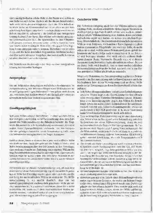 Vorschauseite 2: Lebensverlängernde Maßnahmen an einwilligungsunfähigen PatientenRegelungsund/oder Kommunikationsbedarf?