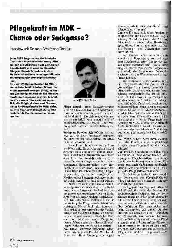Vorschauseite 1: Pflegekraft im MDK - Chance oder Sackgasse? Interview mit Dr. med. W. Deetjen