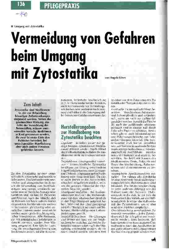 Vorschauseite 1: Vermeidung von Gefahren beim Umgang mit Zytostatika