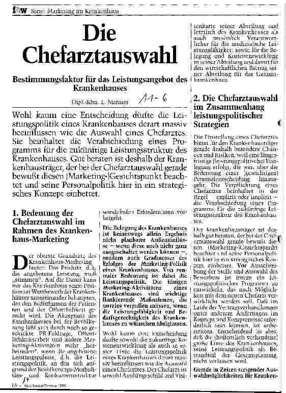 Vorschauseite 1: Die Chefarztauswahl Bestimmungsfaktor für das Leisungsangebot des Krankenhauses