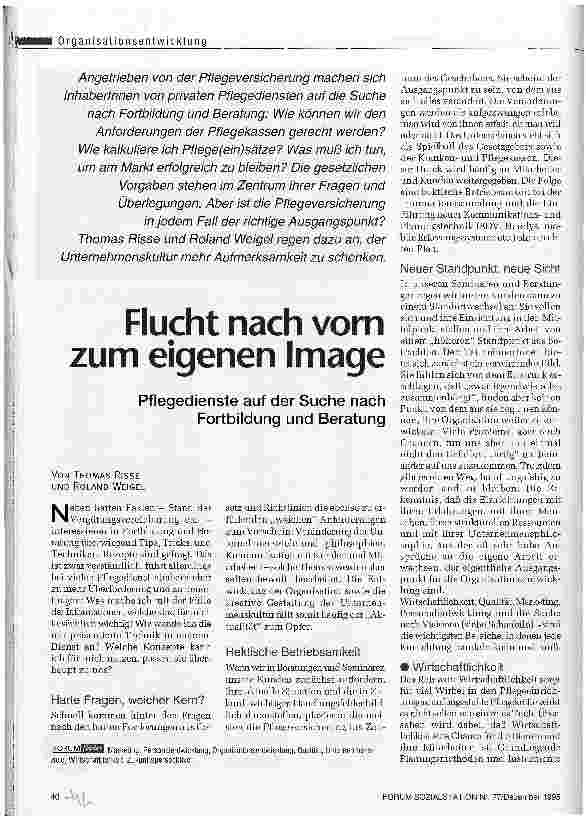 Vorschauseite 1: Flucht nach vorn zum eigenen Image Pflegedienste auf der Suche nach Fortbildung und Beratung