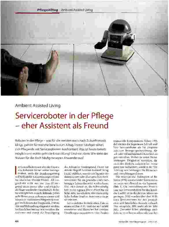 Vorschauseite 1: Serviceroboter in der Pflege - eher Assistent als Freund