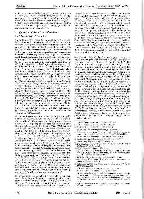 Vorschauseite 4: Aktuelle Probleme des Rechts der Überleitung in den TVöD und TV-L sowie der Stufenzuordnung in der Rechtsprechung des Sechsten Senats des Bundesarbeitsgerichts - Teil I -