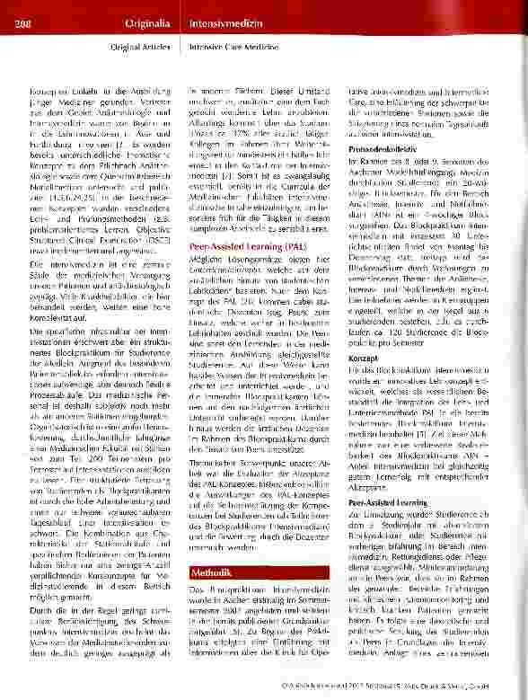 Vorschauseite 3: Peer-Assisted Learning in der intensivmedizinischen Lehre Ein Mehrwert für die anästhesiologische Intensivmedizin!
