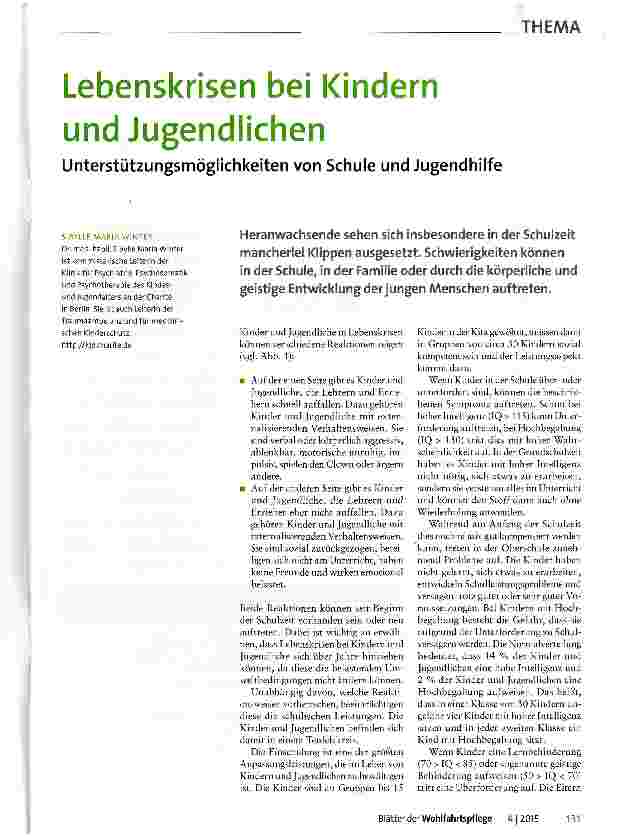 Vorschauseite 1: Lebenskrisen bei Kindern und Jugendlichen