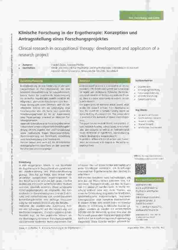 Vorschauseite 1: Klinische Forschung in der Ergotherapie: Konzeption und Antragsstellung eines Forschungsprojektes
