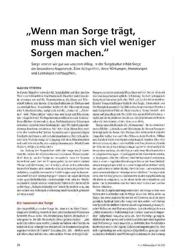 Vorschauseite 1: Wenn man Sorge trägt, muss man sich viel weniger Sorgen machen