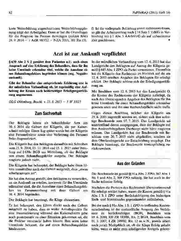 Vorschauseite 1: Arzt ist zur Auskunft verpflichtet