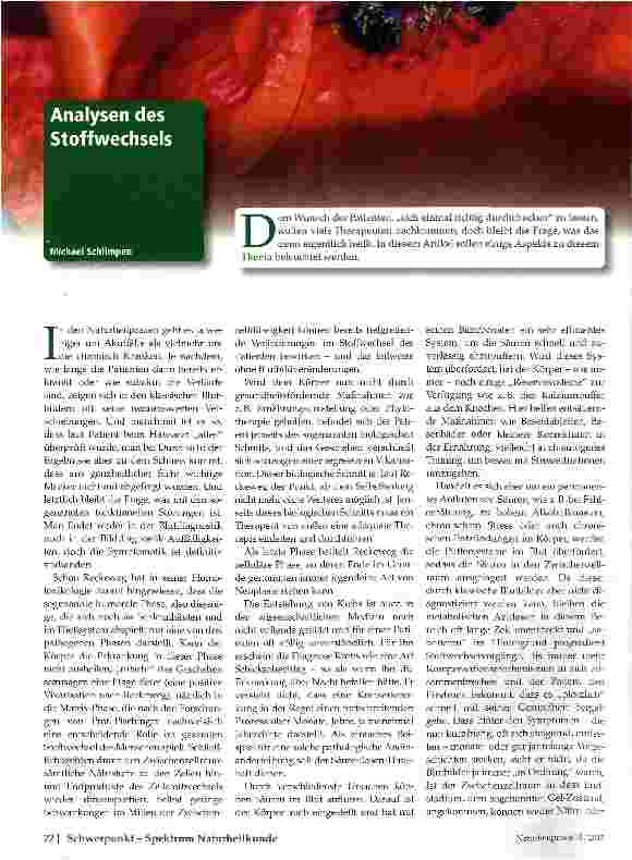 Vorschauseite 1: Analysen des Stoffwechsels