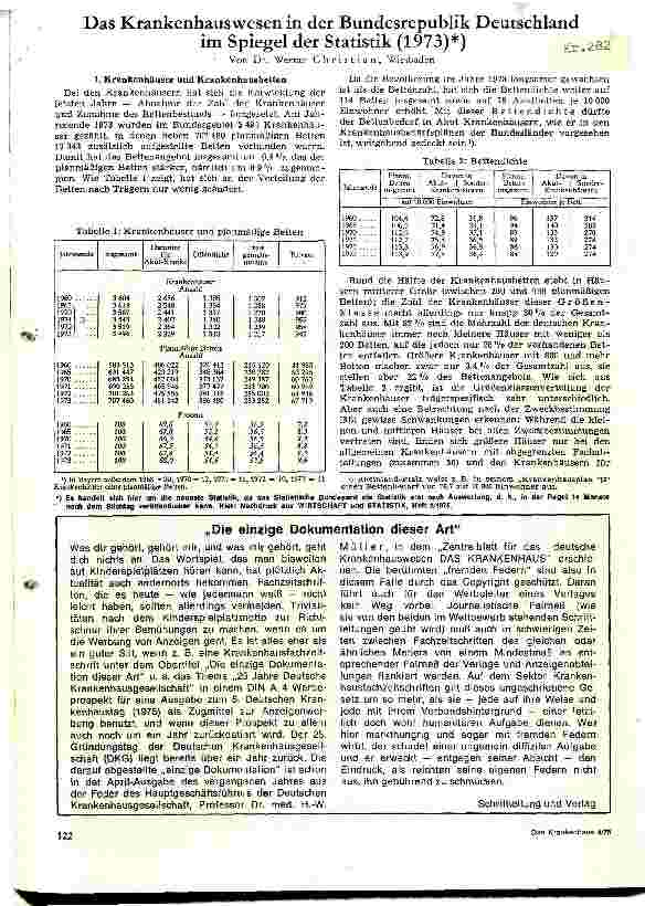 Vorschauseite 1: Das Krankenhauswesen in der BRD im Spiegel der Statistik 1973