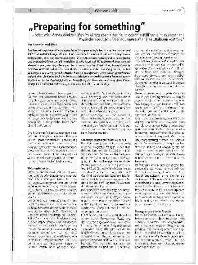 Vorschauseite 1: Preparing for something - oder: Wie können direkte Hilfen im Alltagsleben eines neurologisch auffälligen Kindes aussehen? Physiotherapeutische Überlegungen zum Thema Haltungskontr…