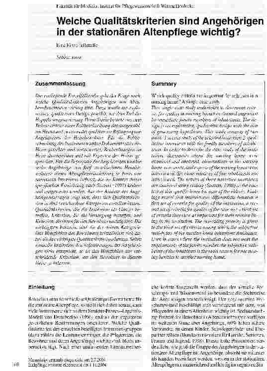 Vorschauseite 1: Welche Qualitätskriterien sind Angehörigen in der stationären Altenpflege wichtig?