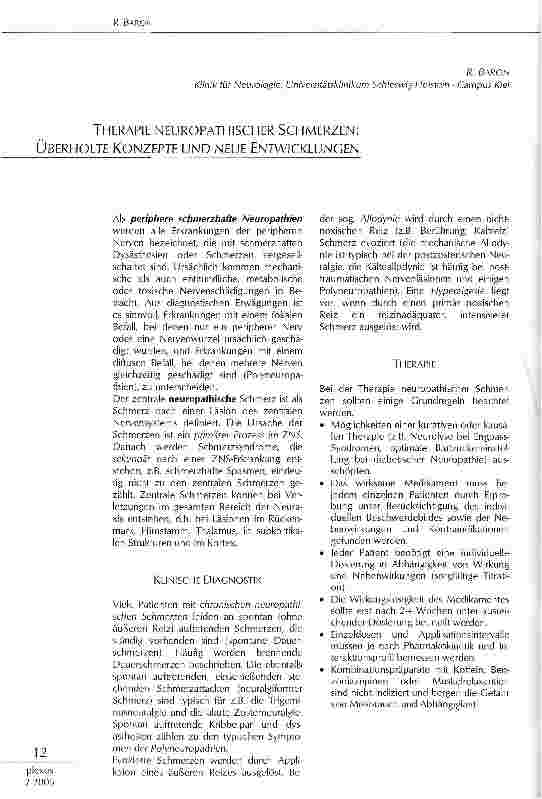 Vorschauseite 1: THERAPIE NEUROPATHISCHER SCHMERZEN: ÜBERHOLTE KONZEPTE UND NEUE ENTWICKLUNGEN