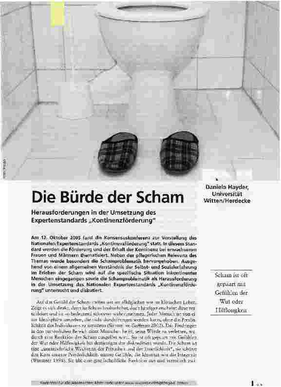 Vorschauseite 1: Die Bürde der SchamHerausforderungen in der Umsetzung des Expertenstandards Kontinenzförderung
