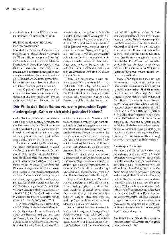 Vorschauseite 2: Das UrteilBundesgerichtshof: Pflegeheime dürfen sich nicht über den Patientenwillen hinwegsetzen