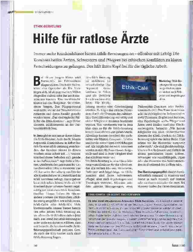 Vorschauseite 1: ETHIK-BERATUNGHilfe für ratlose Arzte
