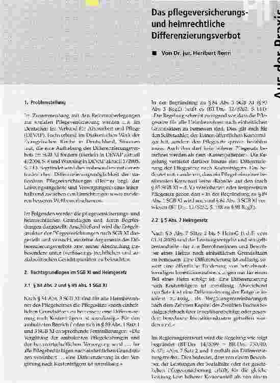 Vorschauseite 1: Das pflegeversicherungs-und heimrechtliche Differenzierungsverbot