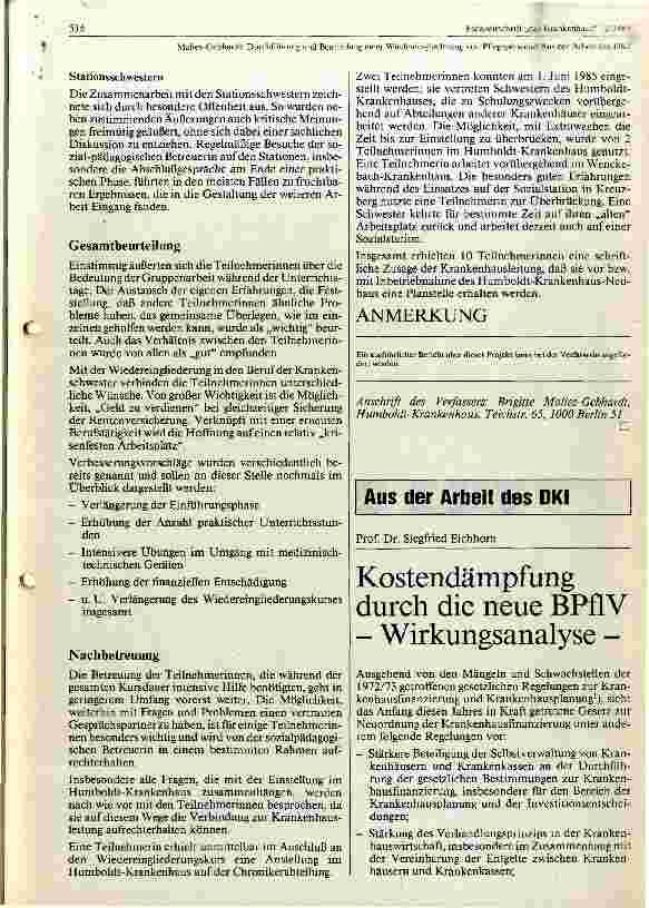 Vorschauseite 1: Kostendämpfung durch die neue Bundespflegesatzverordnung