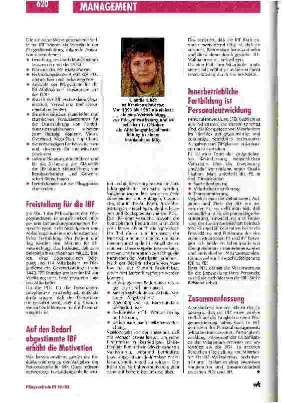 Vorschauseite 2: Die innerbetriebliche Fortbildung beeinflußt die Tätigkeit der Pflegedienstleitung Personalentwicklung in der Pflege