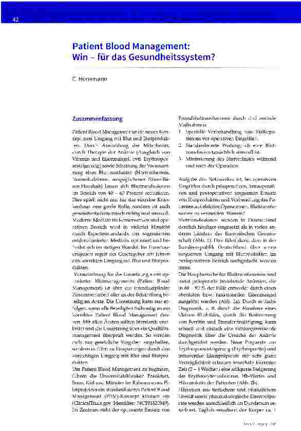 Vorschauseite 1: Patient Blood Management: Win - für das Gesundheitssystem?