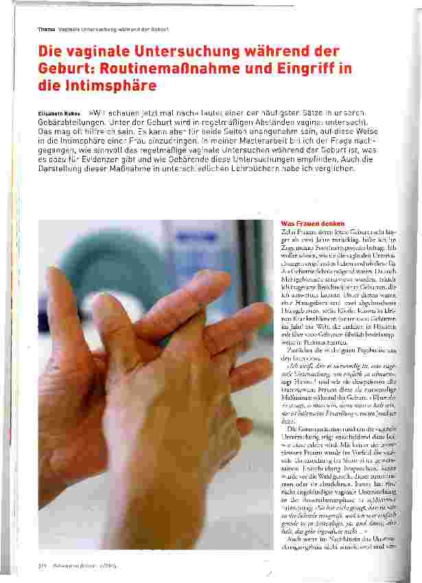 Vorschauseite 1: Die vaginale Untersuchung während der Geburt: Routinemaßnahme und Eingriff in die Intimsphäre
