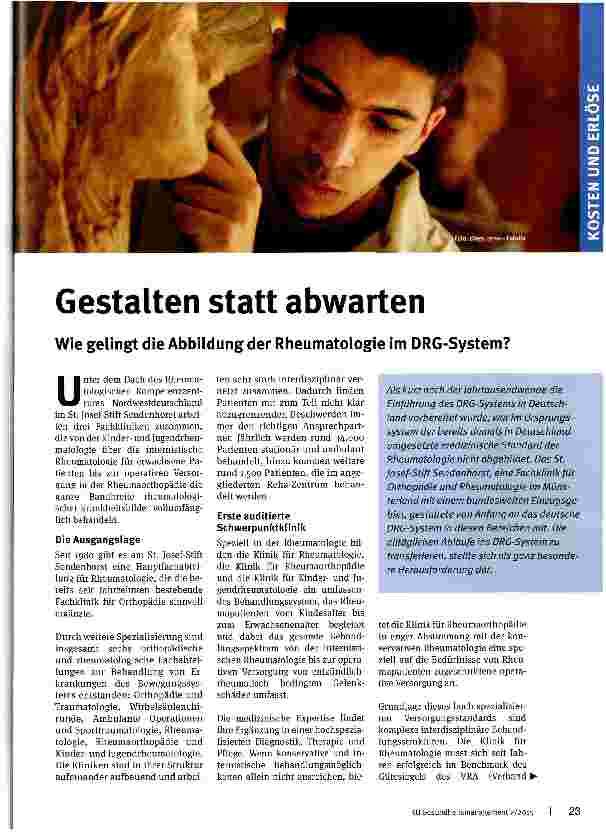 Vorschauseite 1: Gestalten statt abwarten Wie gelingt die Abbildung der Rheumatologie im DRG-System?