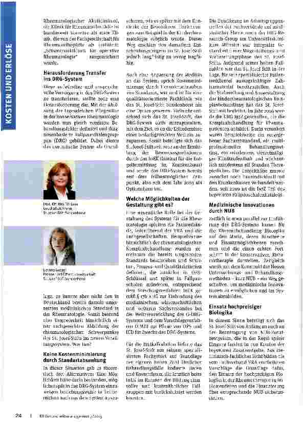 Vorschauseite 2: Gestalten statt abwarten Wie gelingt die Abbildung der Rheumatologie im DRG-System?