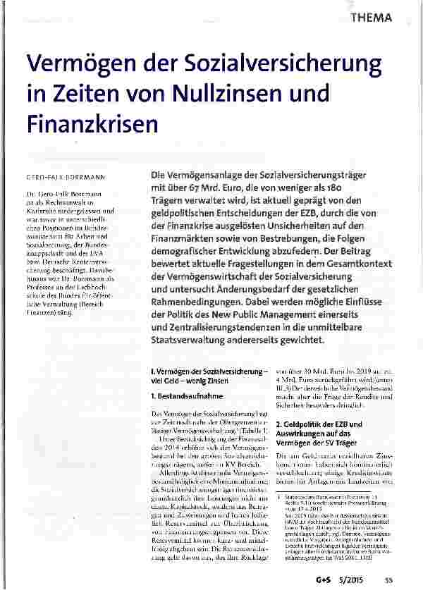 Vorschauseite 1: Vermögen der Sozialversicherung in Zeiten von Nullzinsen und Finanzkrisen