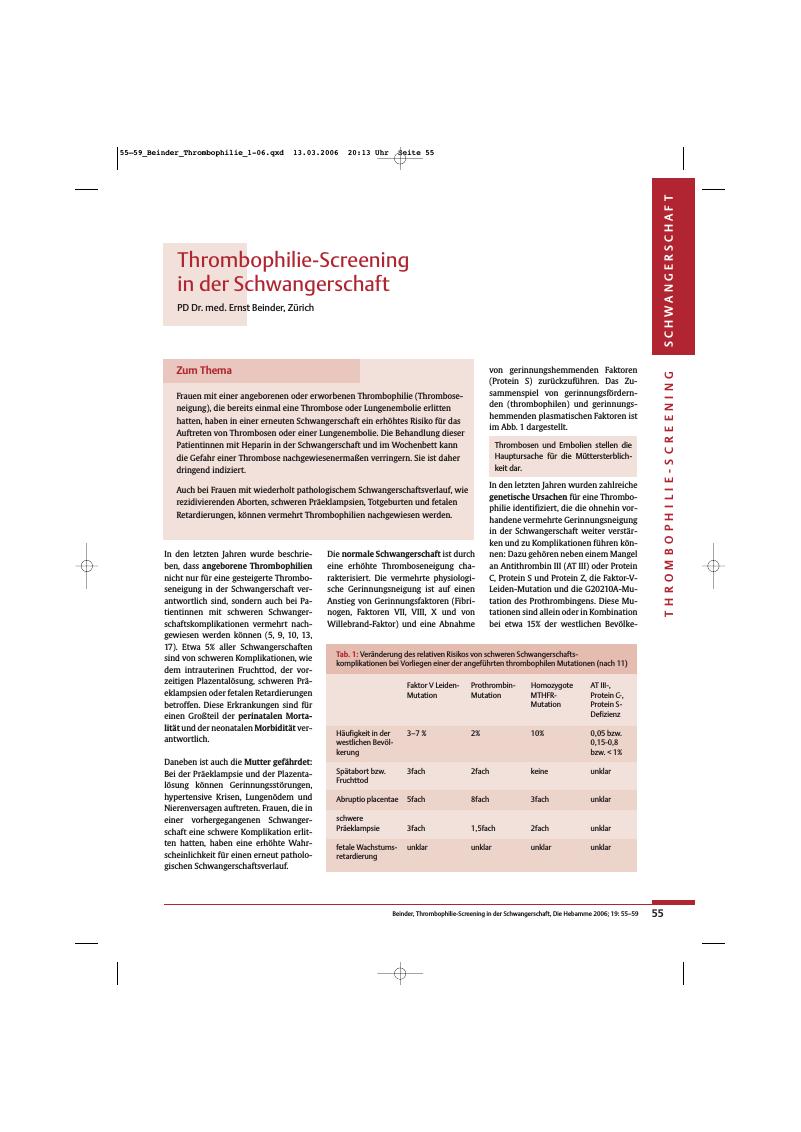 Vorschauseite 1: Thrombophilie-Screening in der Schwangerschaft