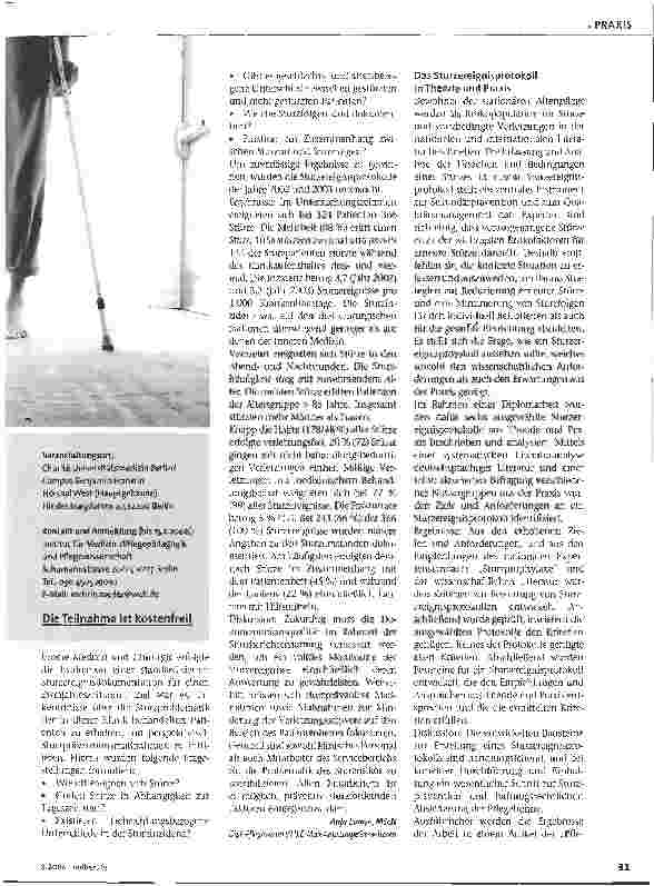 Vorschauseite 2: Pflegephänomen SturzAktuelle Ergebnisse aus Projekten, Diplomund Masterarbeiten