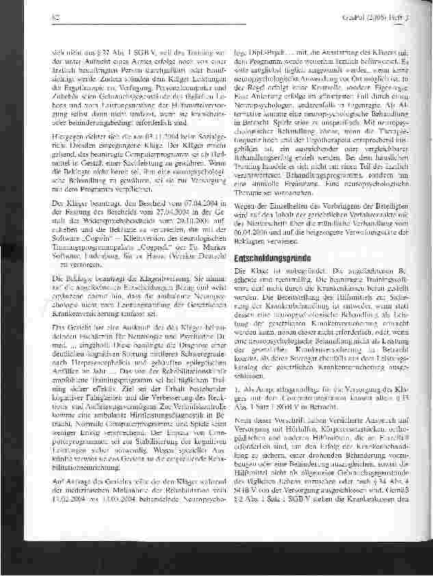Vorschauseite 2: Ein computergestütztes neuropsychologisches Trainingsprogramm gehört nicht zum Leistungsumfang der GKV