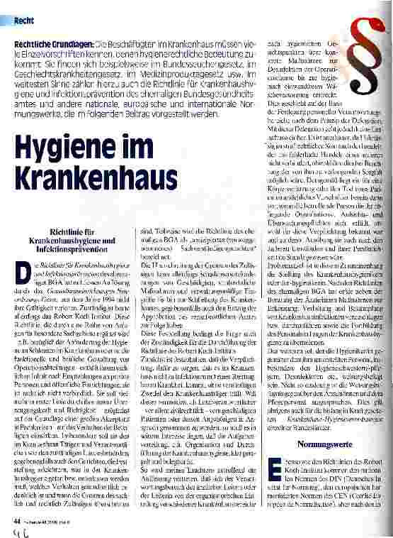 Vorschauseite 1: Hygiene im Krankenhaus Rechtliche Grundlagen
