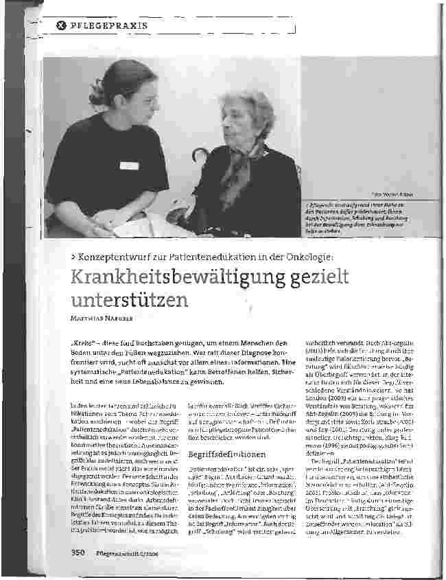 Vorschauseite 1: Krankheitsbewältigung gezielt unterstützenKonzeptentwurf zur Patientenedukation in der Onkologie: