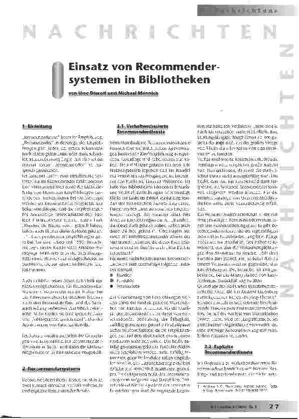 Vorschauseite 1: Einsatz von Recommender-systemen in Bibliotheken