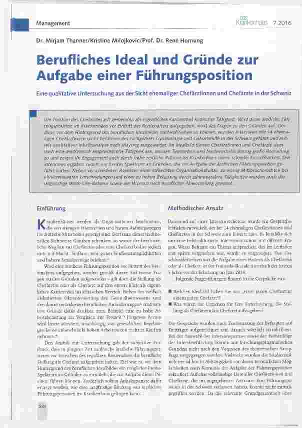 Vorschauseite 1: Berufliches Ideal und Gründe zur Aufgabe einer Führungsposition