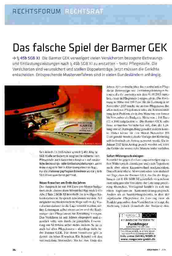 Vorschauseite 1: Das falsche Spiel der Barmer GEK