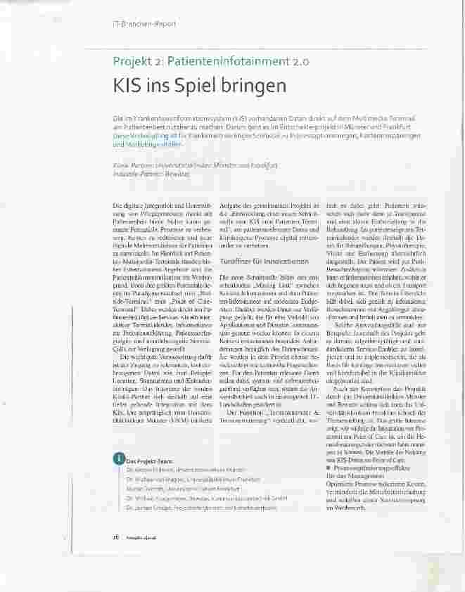 Vorschauseite 1: Projekt 2: Patienteninfotainment 2. 0 KIS ins Spiel bringen