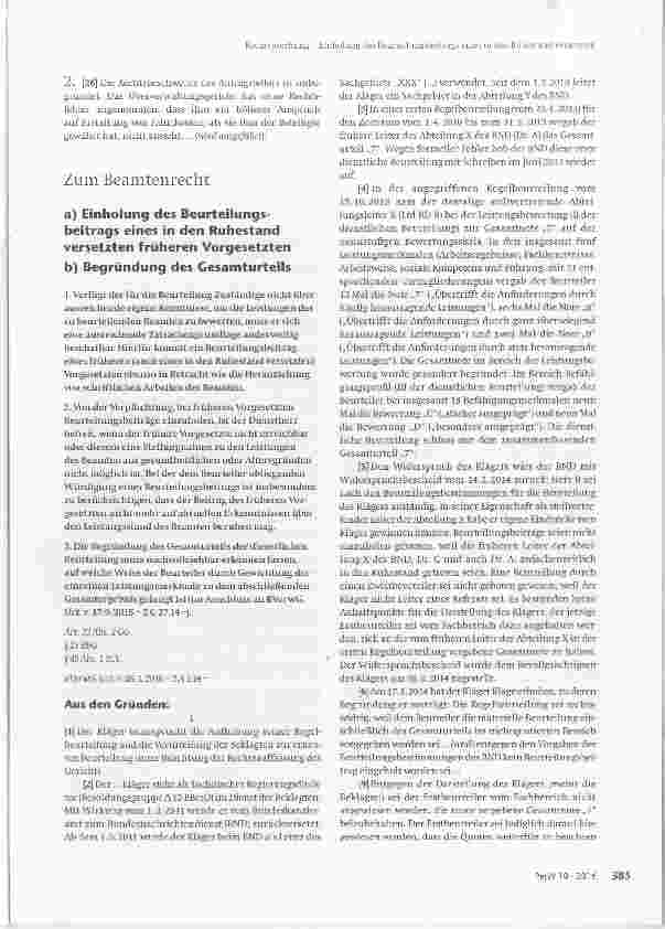 Vorschauseite 1: Einholung des Beurteilungsbeitrags eines in den Ruhestand versetzten früheren Vorgesetzten