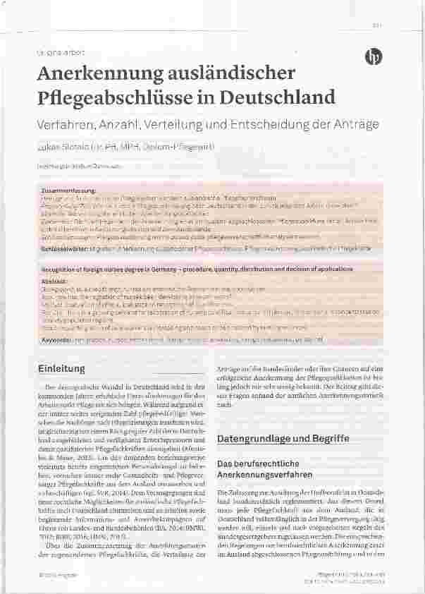 Vorschauseite 1: Anerkennung ausländischer Pflegeabschlüsse in Deutschland