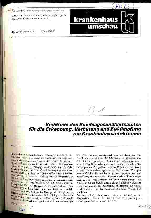 Vorschauseite 1: Richtlinie des Bundesgesundheitsamtes für die Erkennung, Verhütung und Bekämpfung von Krankenhausinfektionen