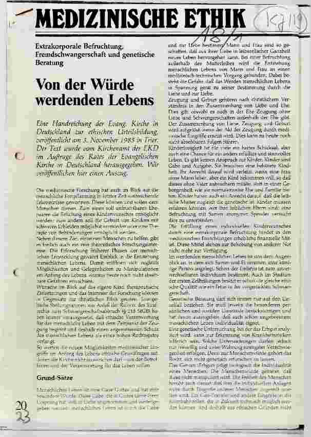 Vorschauseite 1: Von der Würde werdenden Lebens