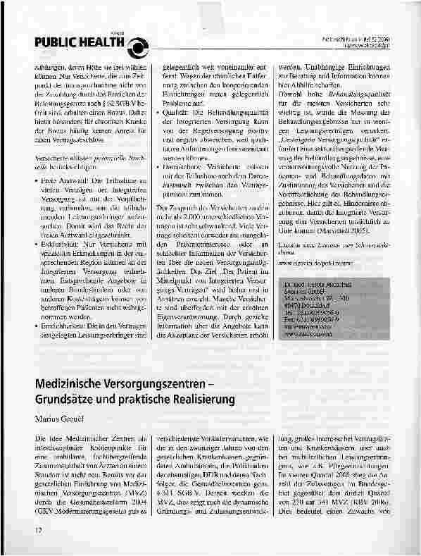 Vorschauseite 1: Medizinische Versorgungszentren -Grundsätze und praktische Realisierung