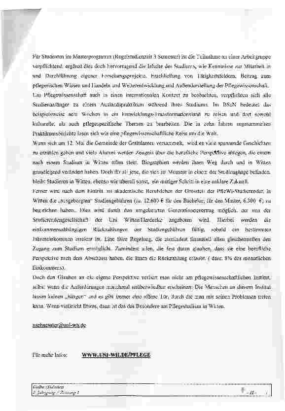 Vorschauseite 3: Das Wittener PfleWi - Gefühl Einblicke in das Studium der Pflegewissenschaft an der Private Universität Witten/Herdecke