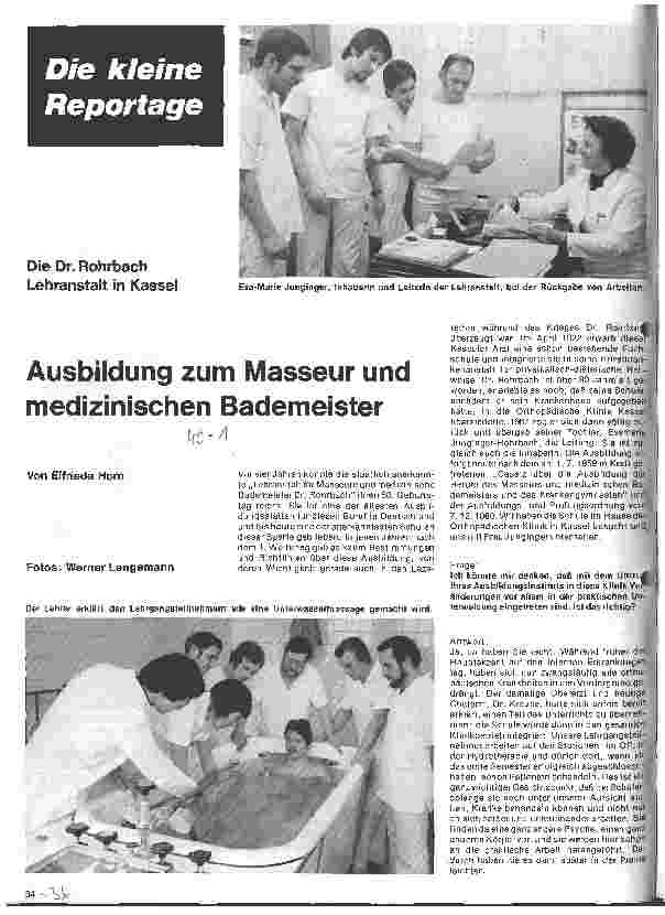 Vorschauseite 1: Ausbildung zum Masseur und medizinischen Bademeister Die Dr. Rohrbach Lehranstalt in Kassel